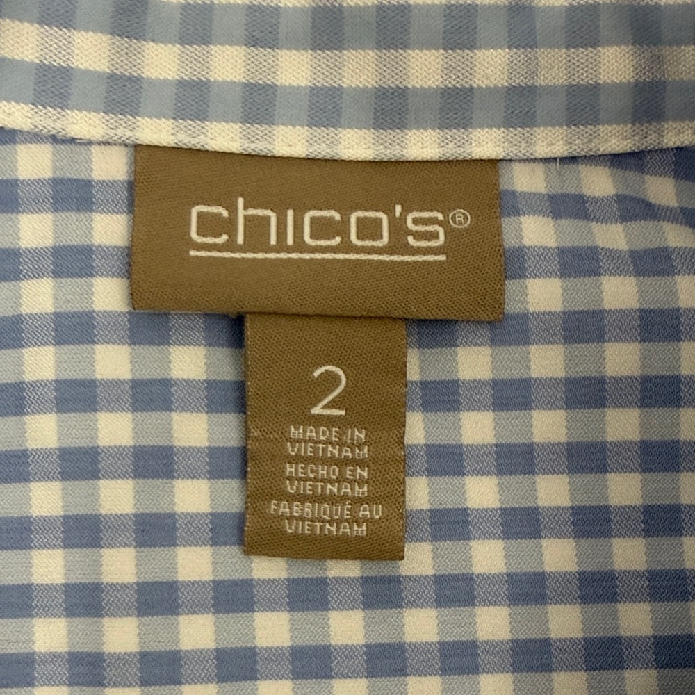 Chico's Light Blue Gingham Utility Jacket Size 2 - Picture 2 of 13